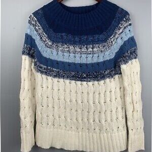 NWT CHAPS Chunky Cable Knit Sweater BlueCream Multi Color Size S